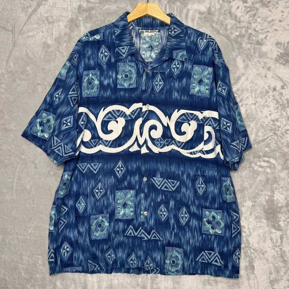 Vintage Rusty Camp Shirt Mens XL Blue Hawaiian Tropical Short Sleeve AS IS